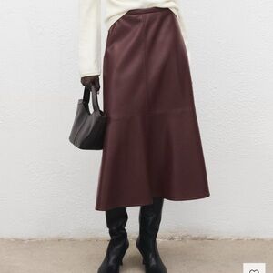 Mango Burgundy Faux-Leather Midi-Skirt